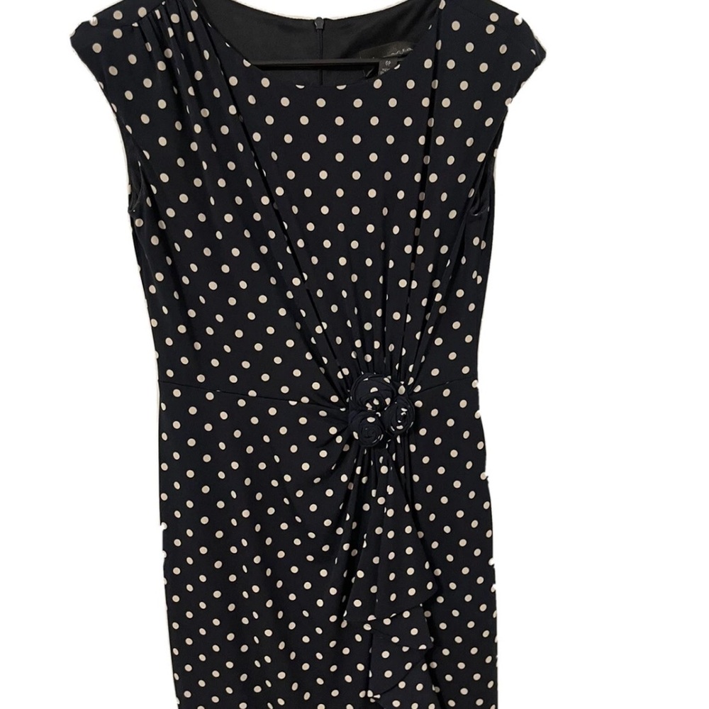 Connected Apparel Navy and Cream Polka Dot Midi Dress